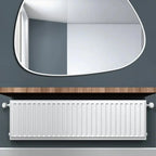 Modern Decorative Asymmetrical Bathroom Mirror with White Wooden Finish - Decor Mantra 