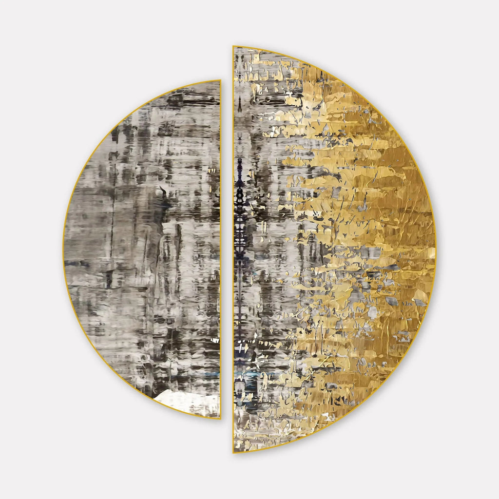 Modern Golden Abstract Textured Semi Circle Frames Set Of 2 Decor Mantra