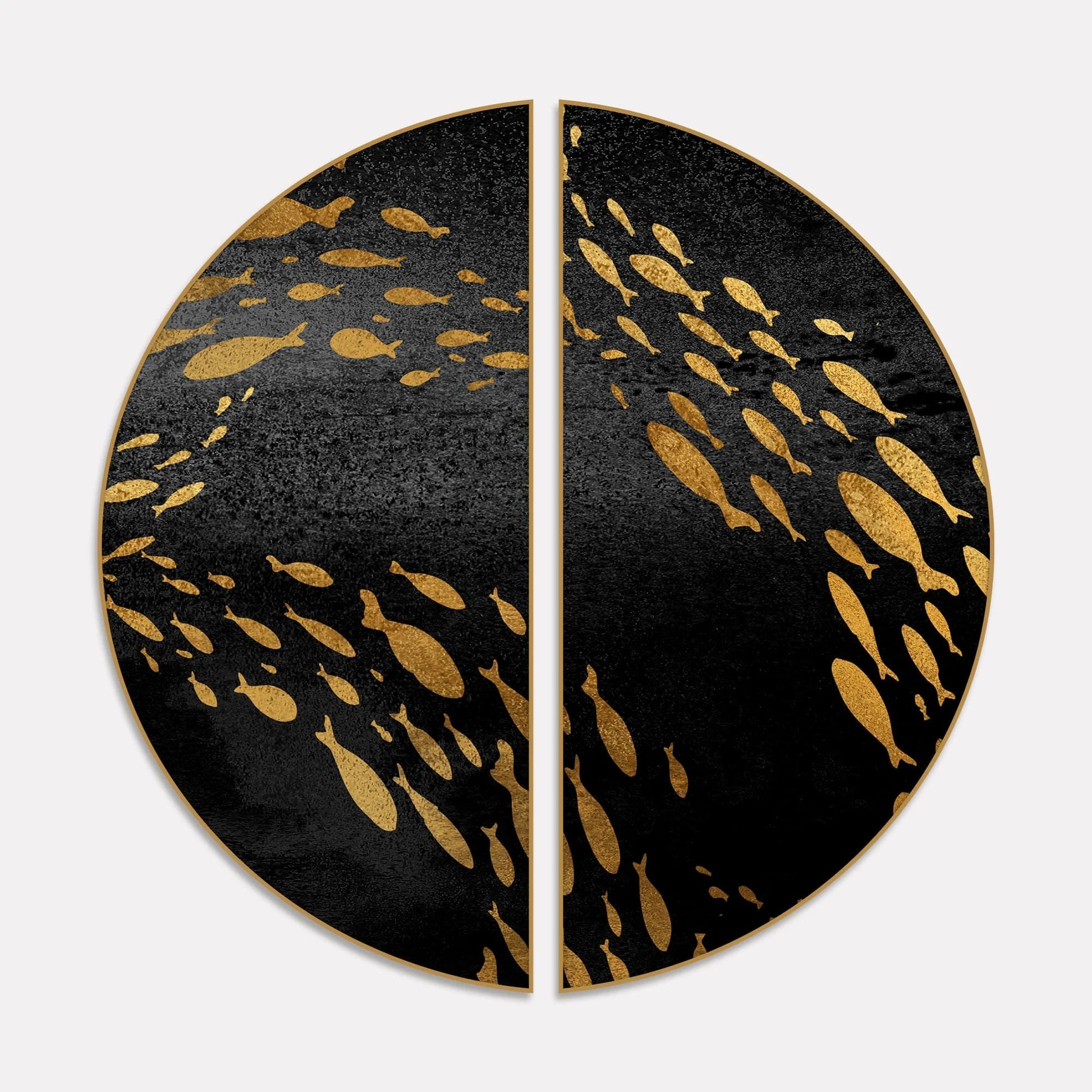 Modern Golden Fish Texture Art Semi Circle Frames Set Of 2 Decor Mantra
