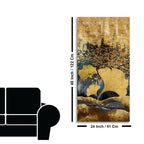 Modern Golden Ginkgo Leaves with Mountains Premium Canvas Wall Painting DECORMANTRA