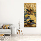 Modern Golden Ginkgo Leaves with Mountains Premium Canvas Wall Painting DECORMANTRA