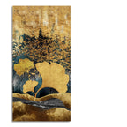 Modern Golden Ginkgo Leaves with Mountains Premium Canvas Wall Painting DECORMANTRA
