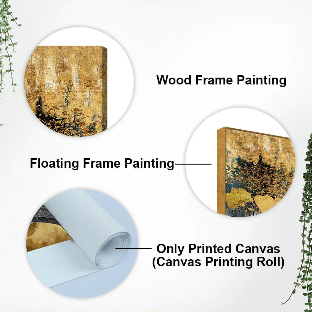 Modern Golden Ginkgo Leaves with Mountains Premium Canvas Wall Painting DECORMANTRA