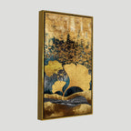 Modern Golden Ginkgo Leaves with Mountains Premium Canvas Wall Painting DECORMANTRA