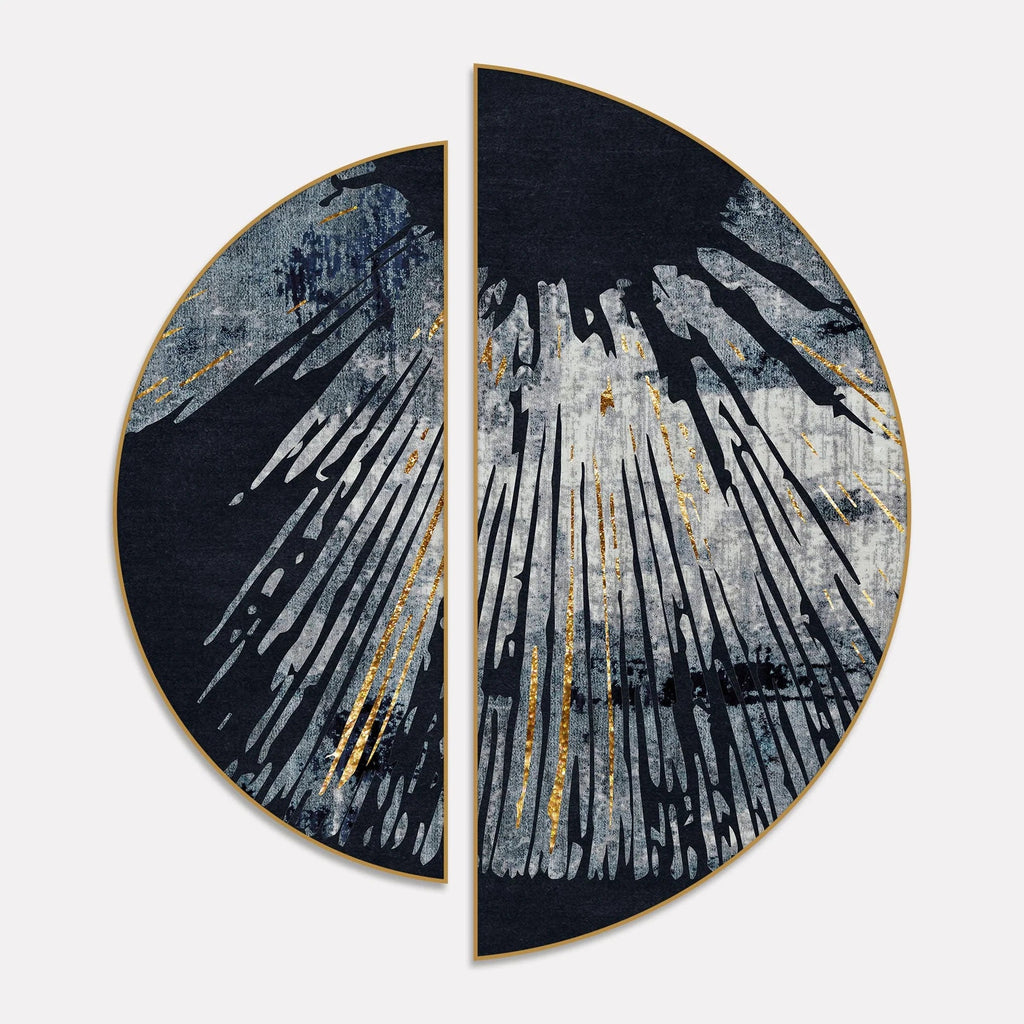 Modern Golden Line Art Textured Design Semi Circle Frames Set Of 2 Decor Mantra