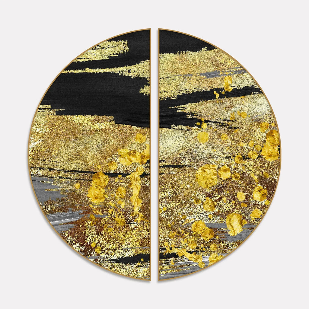 Modern Golden Texture Art Semi Circle Frames Set Of 2 Decor Mantra