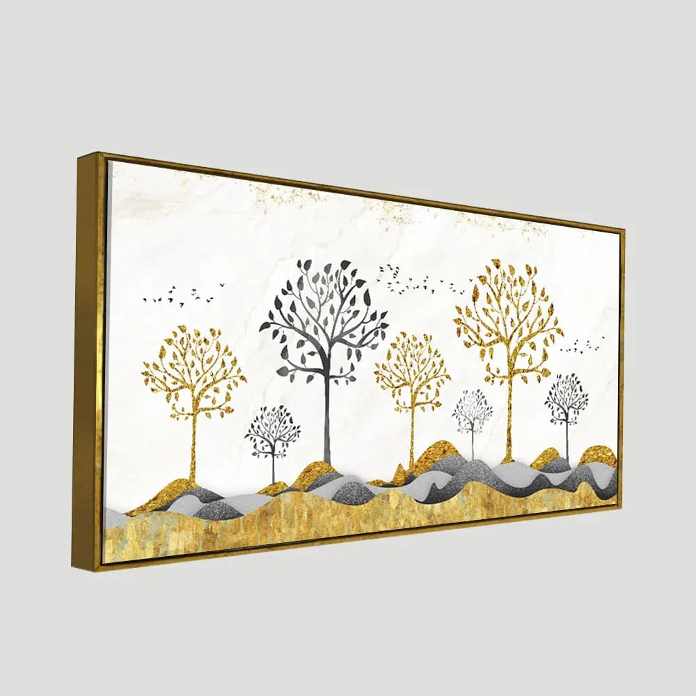 Modern Golden Tree Art Premium Canvas Wall Painting DECORMANTRA