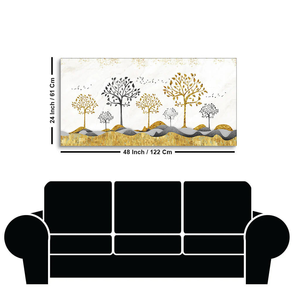 Modern Golden Tree Art Premium Canvas Wall Painting DECORMANTRA