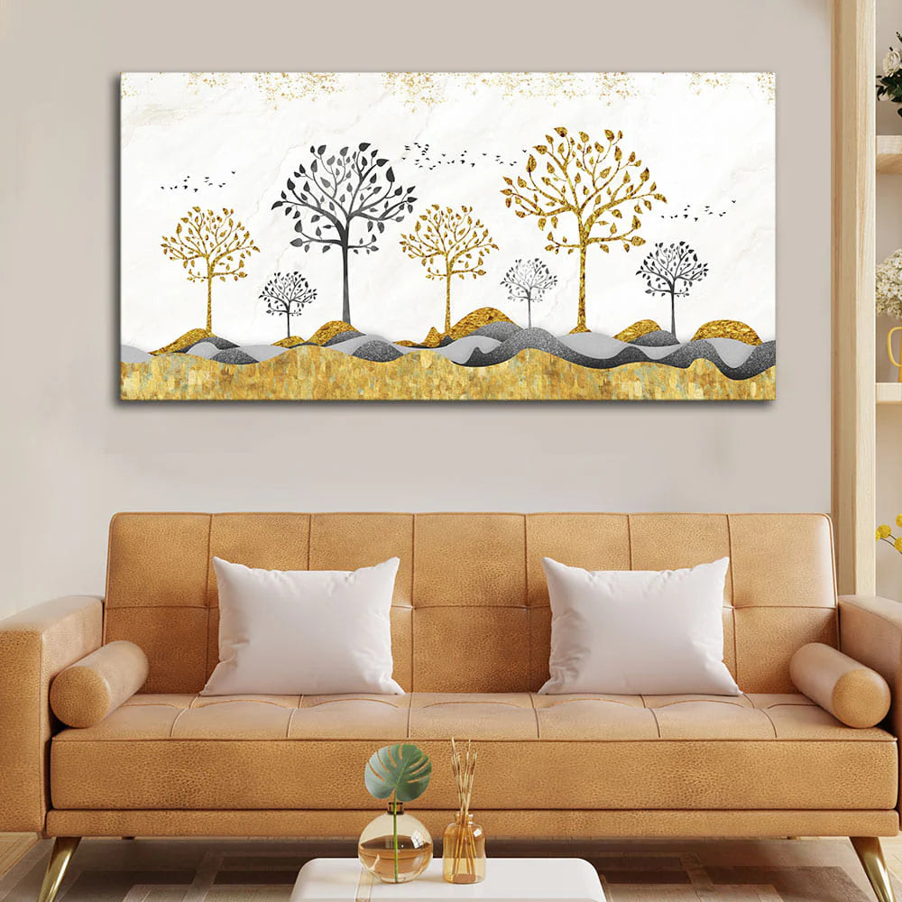 Modern Golden Tree Art Premium Canvas Wall Painting DECORMANTRA
