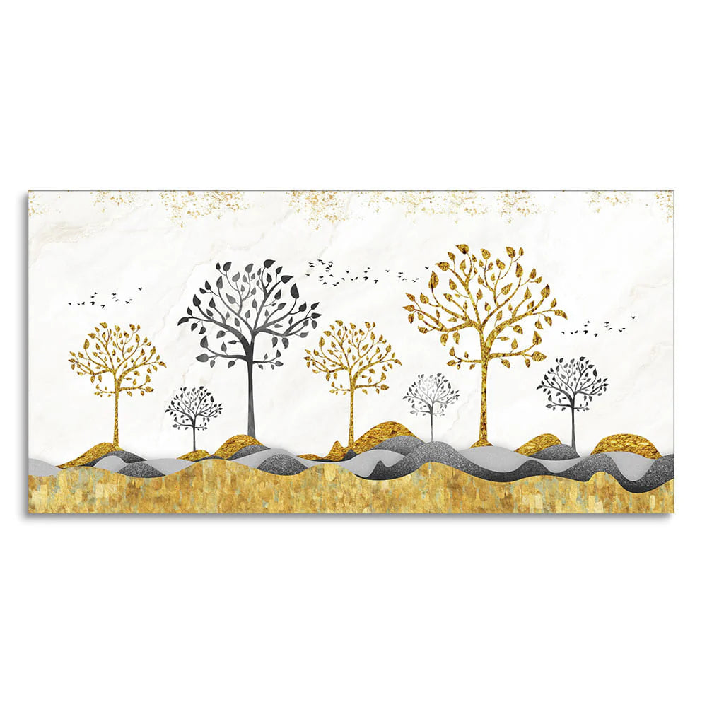 Modern Golden Tree Art Premium Canvas Wall Painting DECORMANTRA