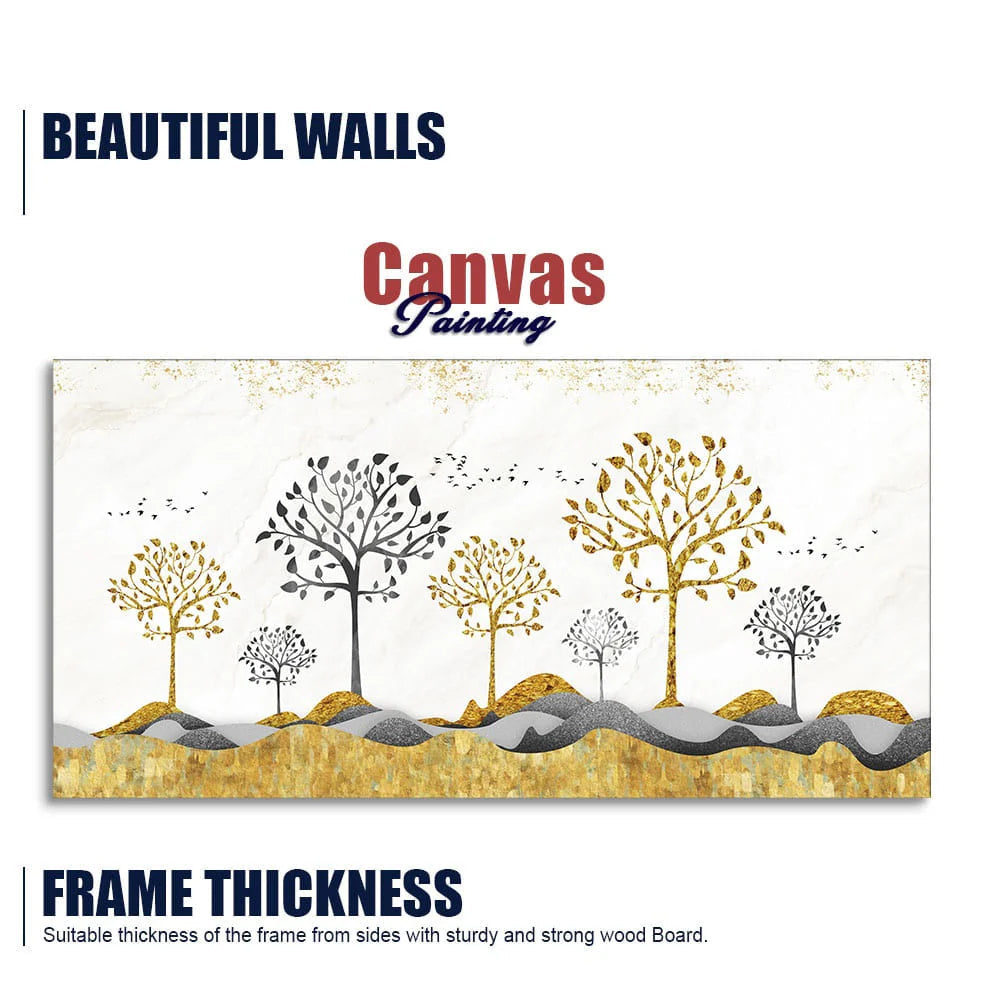 Modern Golden Tree Art Premium Canvas Wall Painting DECORMANTRA