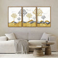 Modern Golden Tree Art Premium Floating Canvas Wall Painting Set of Three DECORMANTRA
