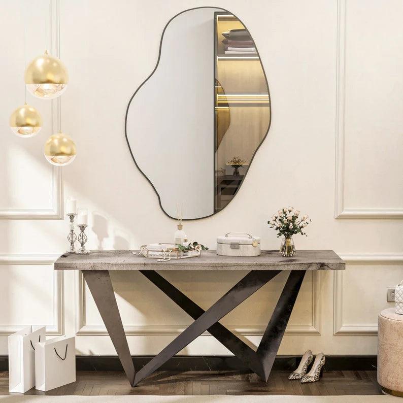 Modern Irregular Bathroom Wall Mounted with Black Wooden Finish - Decor Mantra 