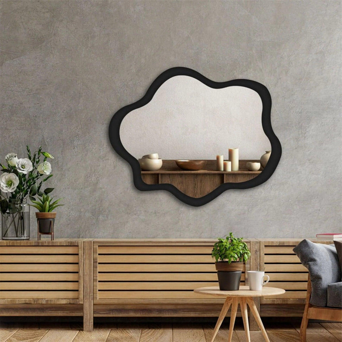 Modern Irregular Bathroom Wall Mounted with Black Wooden Finish - Decor Mantra 