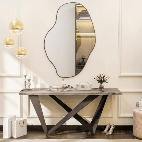 Modern Irregular Bathroom Wall Mounted with Black Wooden Finish - Decor Mantra 