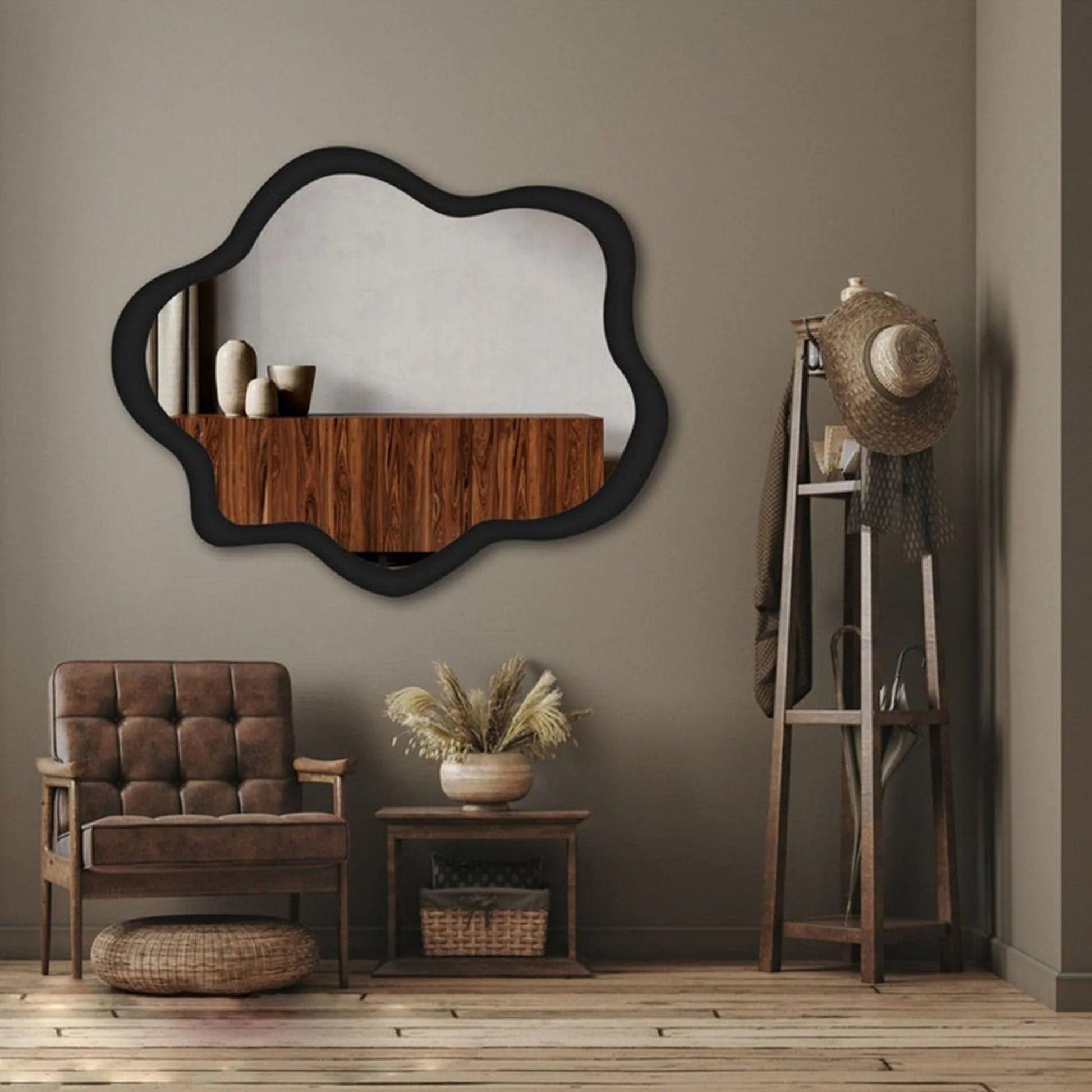 Modern Irregular Bathroom Wall Mounted with Black Wooden Finish - Decor Mantra 