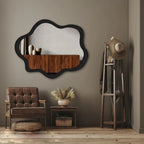 Modern Irregular Bathroom Wall Mounted with Black Wooden Finish - Decor Mantra 