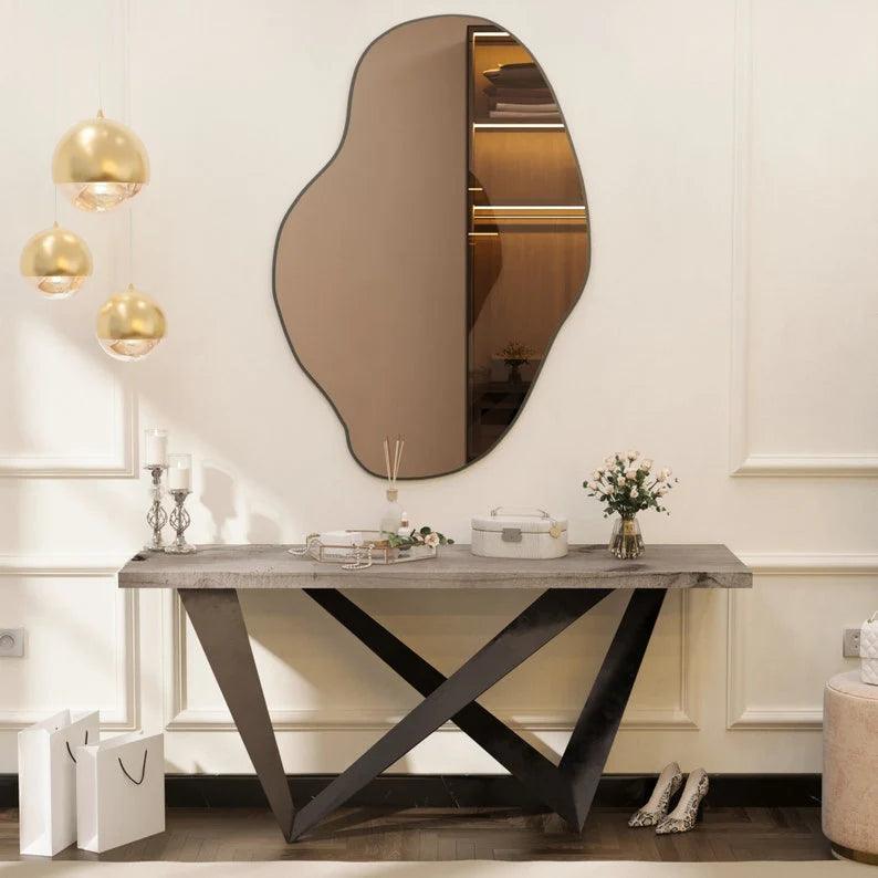 Modern Irregular Bathroom Wall Mounted with Black Wooden Finish - Decor Mantra 