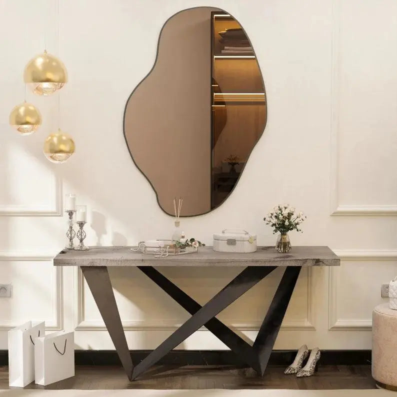 Modern Irregular Bathroom Wall Mounted with Black Wooden Finish - Decor Mantra 