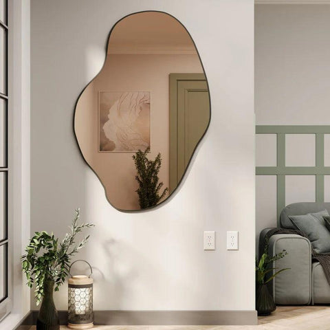 Modern Irregular Bathroom Wall Mounted with Black Wooden Finish - Decor Mantra 