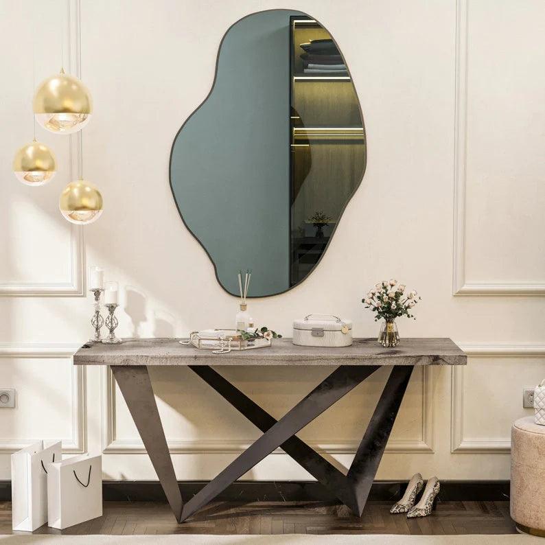 Modern Irregular Bathroom Wall Mounted with Black Wooden Finish - Decor Mantra 