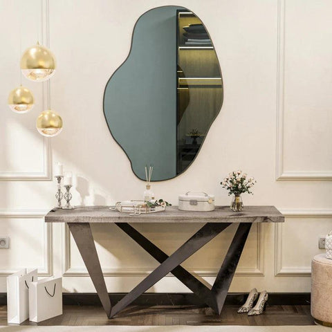 Modern Irregular Bathroom Wall Mounted with Black Wooden Finish - Decor Mantra 