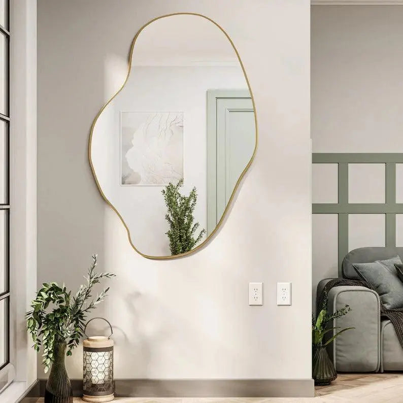 Modern Irregular Bathroom Wall Mounted with Golden Wooden Finish - Decor Mantra 