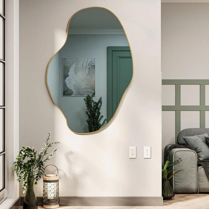 Modern Irregular Bathroom Wall Mounted with Golden Wooden Finish - Decor Mantra 