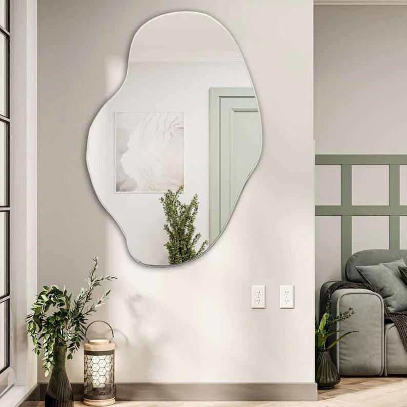 Modern Irregular Bathroom Wall Mounted with White Wooden Finish - Decor Mantra 