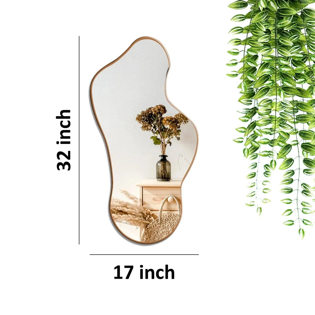 Modern Irregular Decorative Bathroom Wall Mounted with Golden Wooden Finish - Decor Mantra 