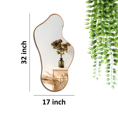 Modern Irregular Decorative Bathroom Wall Mounted with Golden Wooden Finish - Decor Mantra 