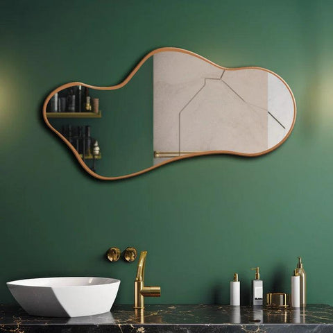 Modern Irregular Decorative Bathroom Wall Mounted with Golden Wooden Finish - Decor Mantra 