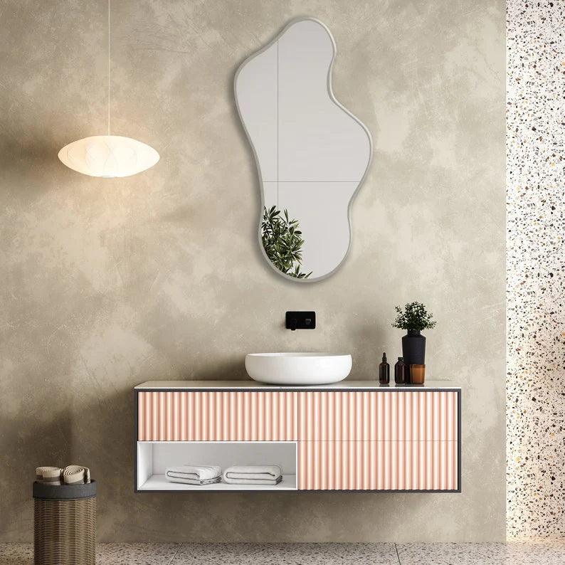 Modern Irregular Decorative Bathroom Wall Mounted with White Wooden Finish - Decor Mantra 