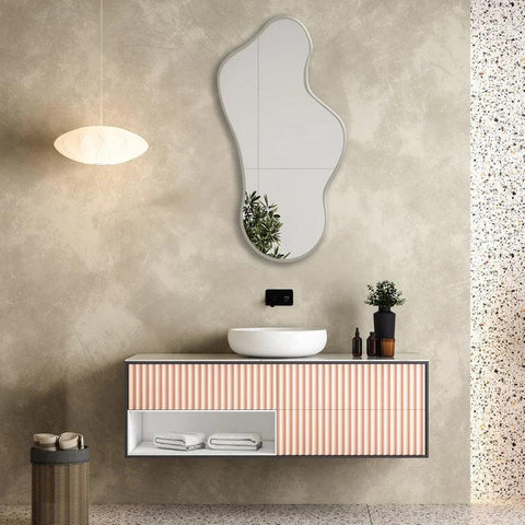 Modern Irregular Decorative Bathroom Wall Mounted with White Wooden Finish - Decor Mantra 