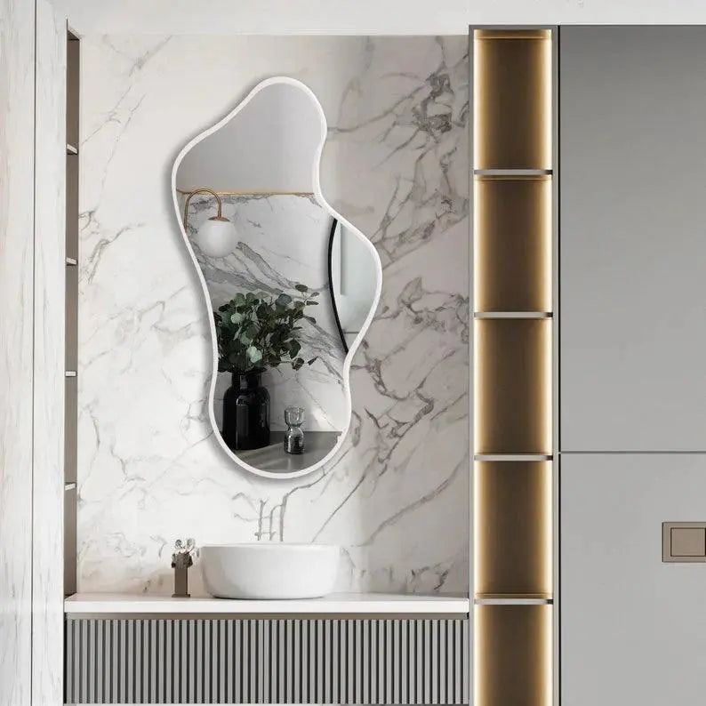 Modern Irregular Decorative Bathroom Wall Mounted with White Wooden Finish - Decor Mantra 