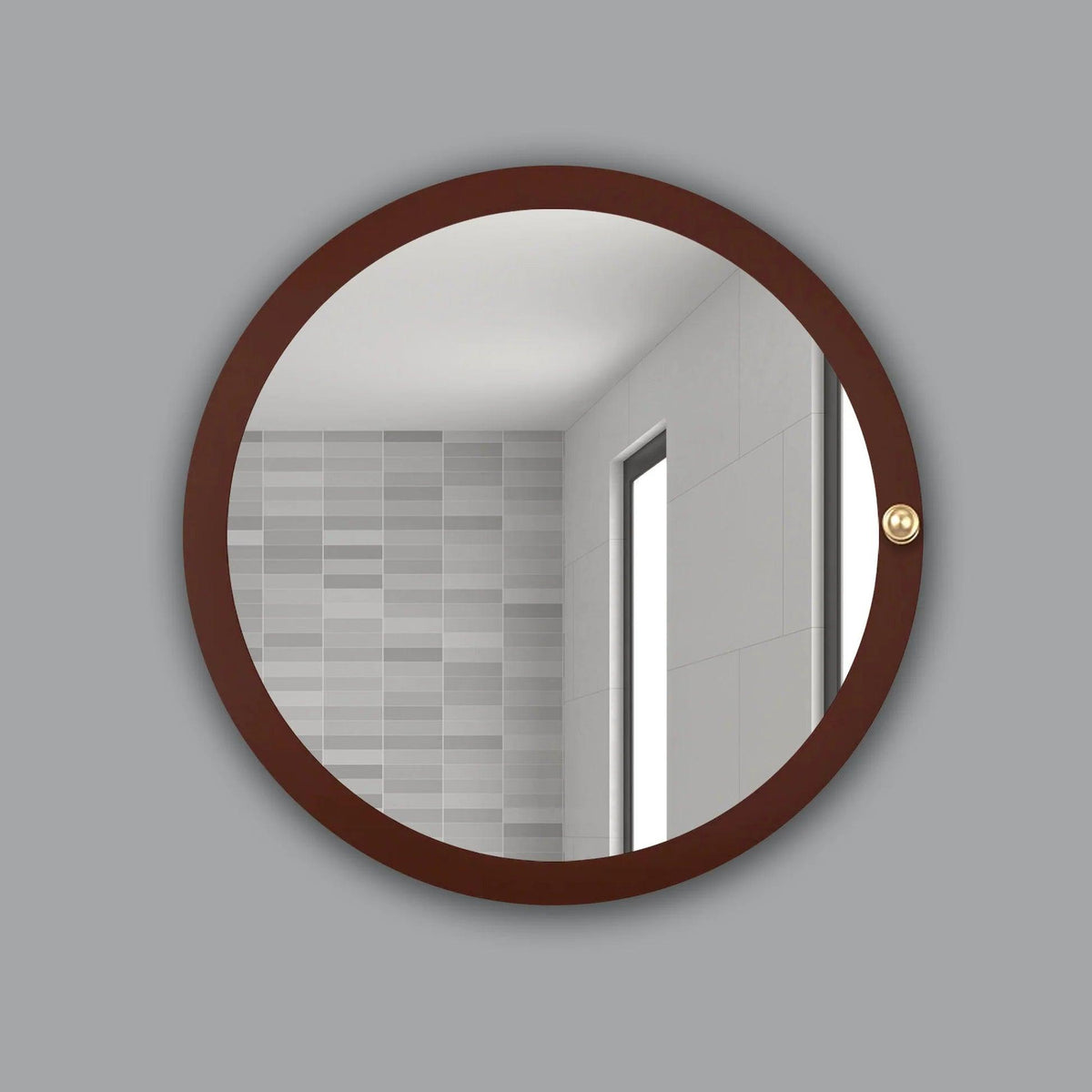 Modish Circular Wooden Bathroom Cabinet Mirror with 2 Spacious Shelves with Brown Finish - Decor Mantra 