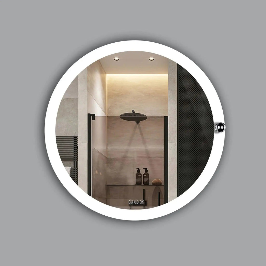 Modish Circular Wooden Bathroom Cabinet Mirror with 2 Spacious Shelves with White Finish - Decor Mantra 
