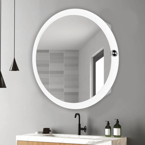 Modish Circular Wooden Bathroom Cabinet Mirror with 2 Spacious Shelves with White Finish - Decor Mantra 