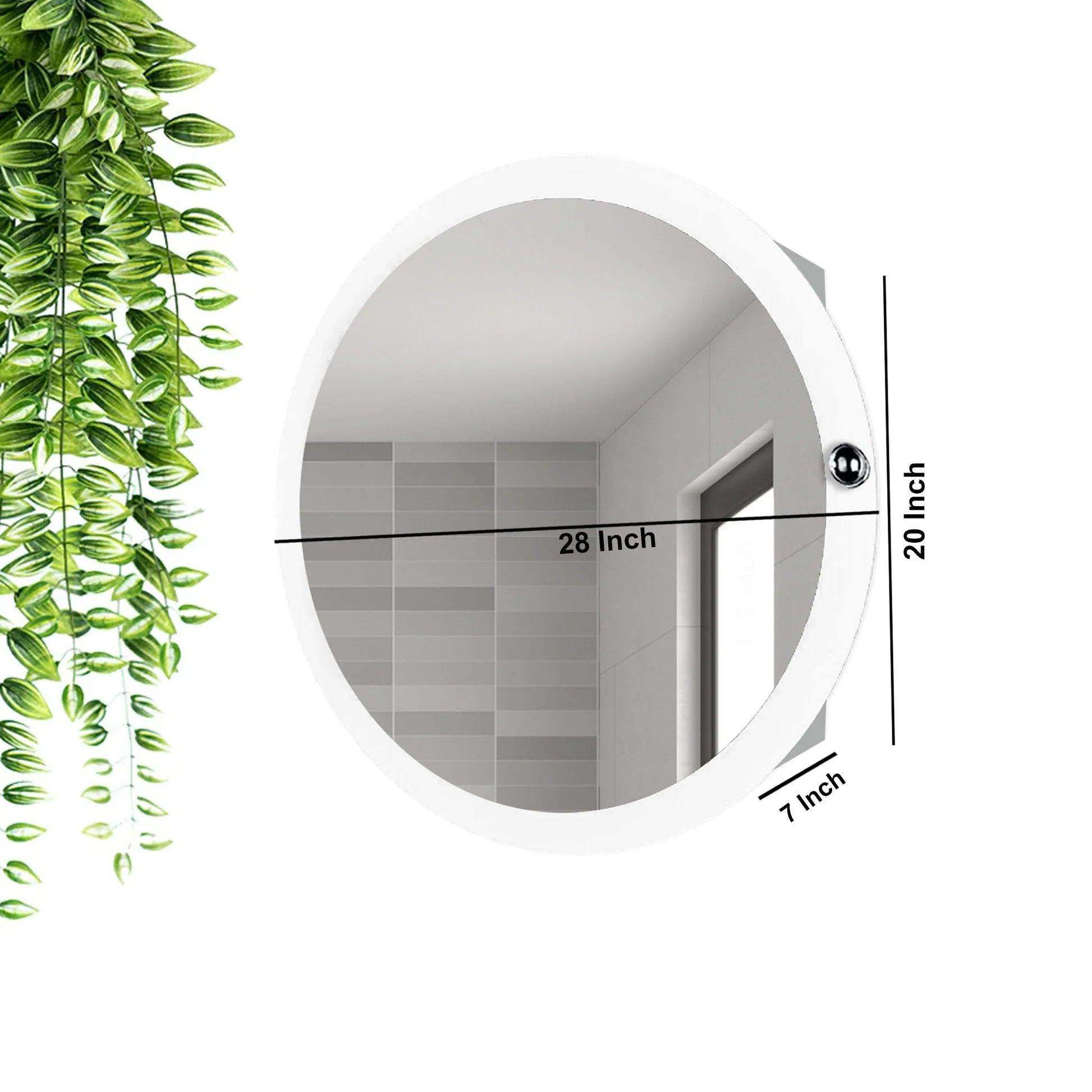 Modish Circular Wooden Bathroom Cabinet Mirror with 2 Spacious Shelves with White Finish - Decor Mantra 