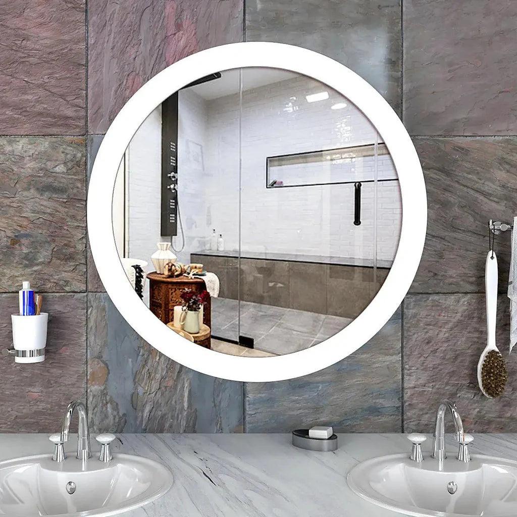 Modish Circular Wooden Bathroom Cabinet Mirror with 2 Spacious Shelves with White Finish - Decor Mantra 