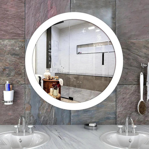 Modish Circular Wooden Bathroom Cabinet Mirror with 2 Spacious Shelves with White Finish - Decor Mantra 