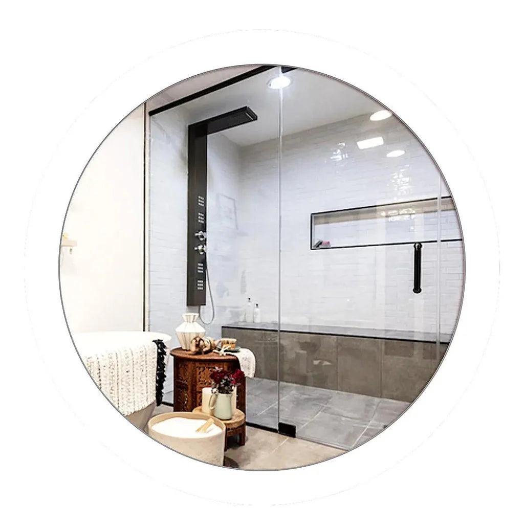 Modish Circular Wooden Bathroom Cabinet Mirror with 2 Spacious Shelves with White Finish - Decor Mantra 