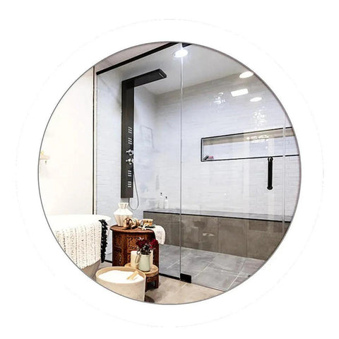 Modish Circular Wooden Bathroom Cabinet Mirror with 2 Spacious Shelves with White Finish - Decor Mantra 