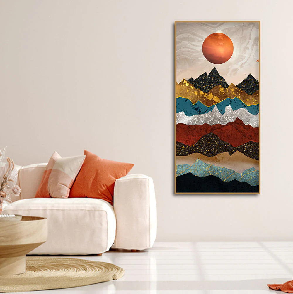 Moon Mountain Amber Dusk Art Premium Canvas Wall Painting DECORMANTRA