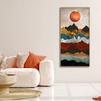 Moon Mountain Amber Dusk Art Premium Canvas Wall Painting DECORMANTRA