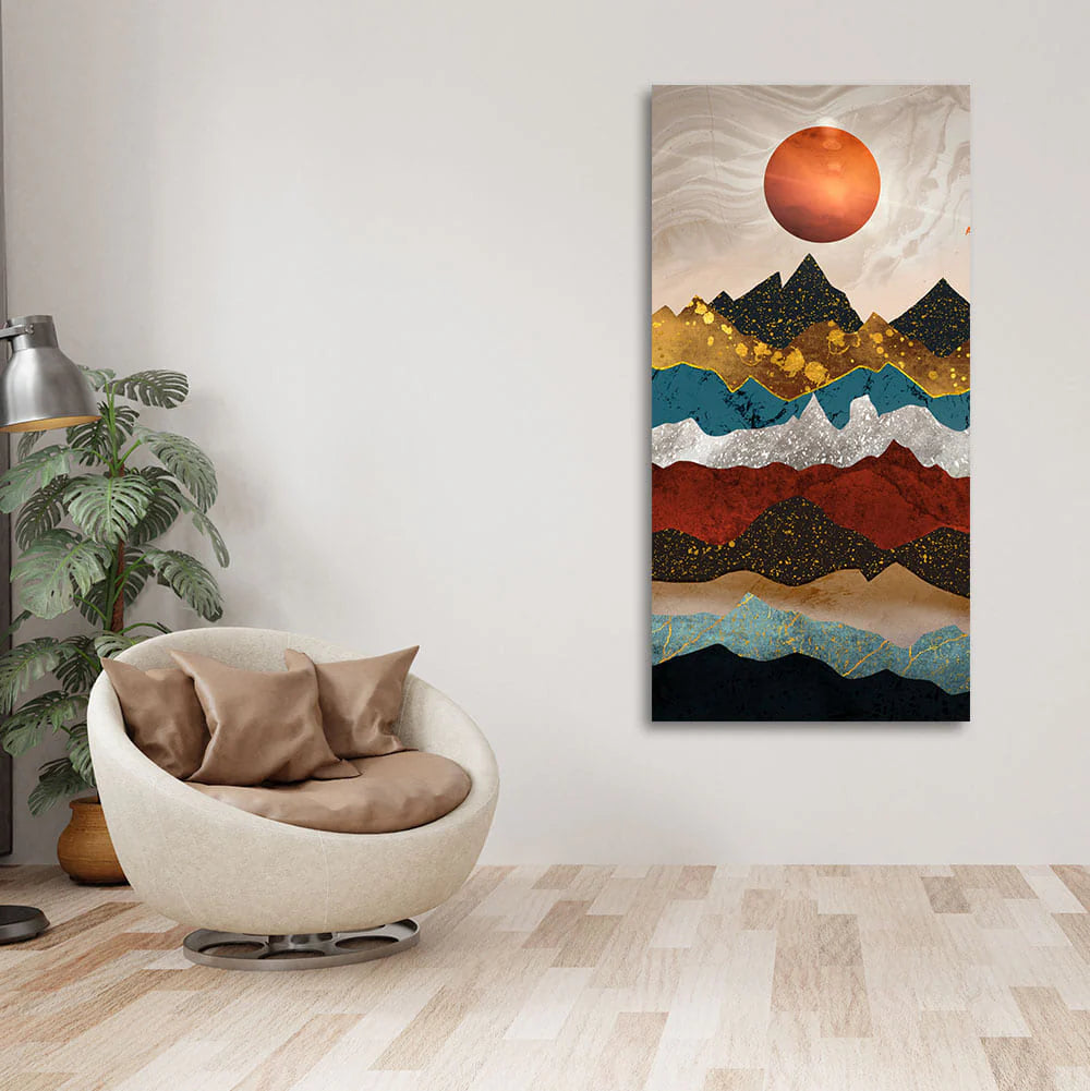 Moon Mountain Amber Dusk Art Premium Canvas Wall Painting DECORMANTRA