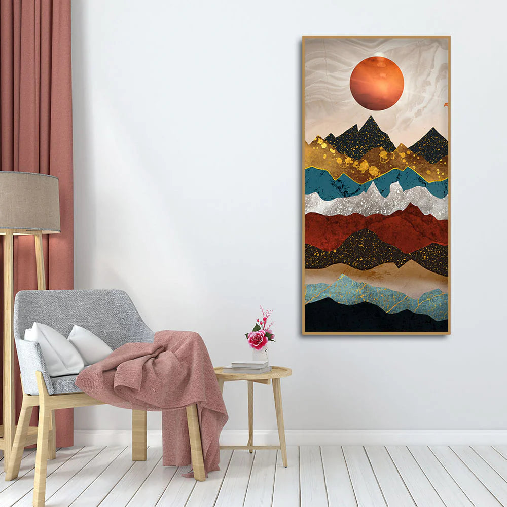 Moon Mountain Amber Dusk Art Premium Canvas Wall Painting DECORMANTRA