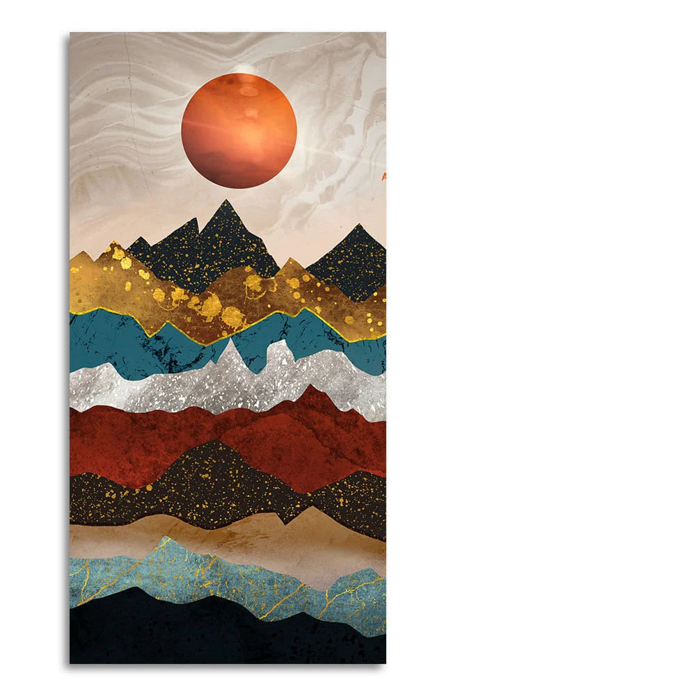 Moon Mountain Amber Dusk Art Premium Canvas Wall Painting DECORMANTRA