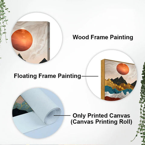 Moon Mountain Amber Dusk Art Premium Canvas Wall Painting