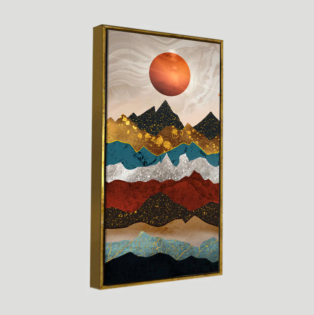Moon Mountain Amber Dusk Art Premium Canvas Wall Painting DECORMANTRA
